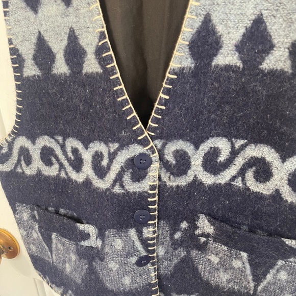 Ave Of America Vintage  Women’s Large Vest 90s Blue Wool V Neck Cardigan - Picture 4 of 6